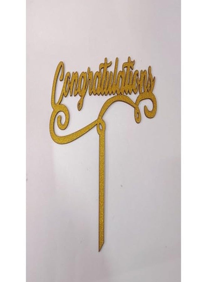 pop colours Glitter Gold Congratulations Cake Topperr | Decorative Party Celebration Supplies | Cake Topper Congratulations Cake Decor | Gold Wooden Cake Topperr - Image 2